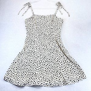 NWT LOLA Grace Womens M Ivory Black Spotted Dress Adjustable Straps Smocking Top